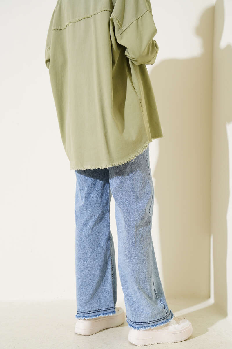 Fringe Hem Belted Denim Pants Light Charcoal – Image 3