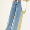 Fringe Hem Belted Denim Pants Light Denim – Bild 5