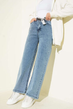 Fringe Hem Belted Denim Pants Light Black