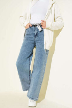 Alternative view of Fringe Hem Belted Denim Pants Light Black