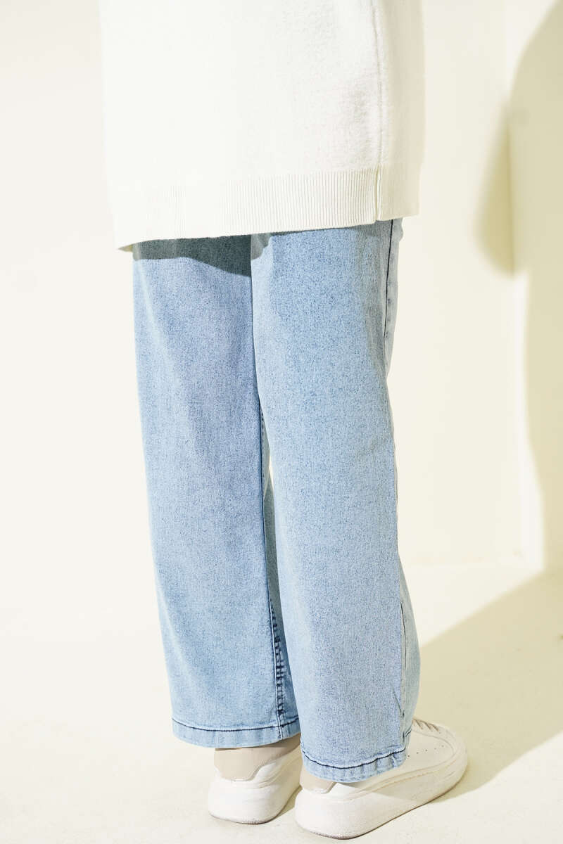 Fringe Hem Belted Denim Pants Light Denim – Bild 3