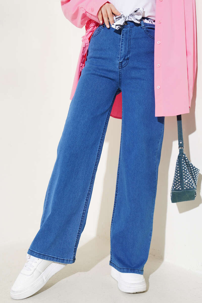 Fringe Hem Belted Denim Pants Light Denim – Bild 8