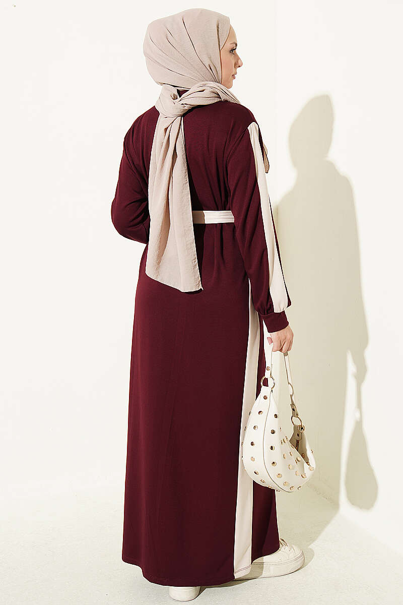 Belted Ribbon-Detail French Terry Dress Burgundy – Bild 3