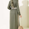Belted Ribbon-Detail French Terry Dress Khaki - الصورة 3