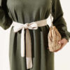 Belted Ribbon-Detail French Terry Dress Khaki - الصورة 4