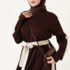 Belted Ribbon-Detail French Terry Dress Brown - الصورة 2