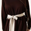 Belted Ribbon-Detail French Terry Dress Brown - الصورة 4