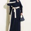 Belted Ribbon-Detail French Terry Dress Navy Blue