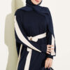 Belted Ribbon-Detail French Terry Dress Navy Blue - الصورة 2