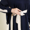 Belted Ribbon-Detail French Terry Dress Navy Blue - الصورة 4