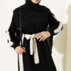 Belted Ribbon-Detail French Terry Dress Black - الصورة 2