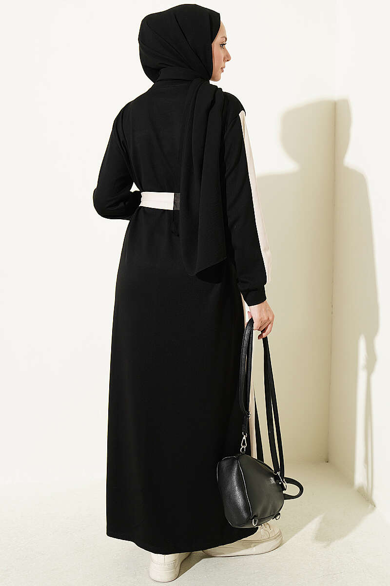 Belted Ribbon-Detail French Terry Dress Black - الصورة 3