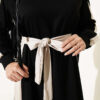 Belted Ribbon-Detail French Terry Dress Black - الصورة 4