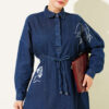 Lace Embroidered Waistband French Terry Dress with Denim Fabric Dark Blue - الصورة 2