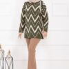 Lavin Zigzag Patterned Knit Sweater Khaki