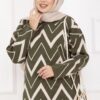 Lavin Zigzag Patterned Knit Sweater Khaki - Image 2