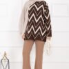 Lavin Zigzag Patterned Knit Sweater Brown