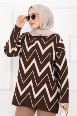 Alternative view of Lavin Zigzag Patterned Knit Sweater Brown