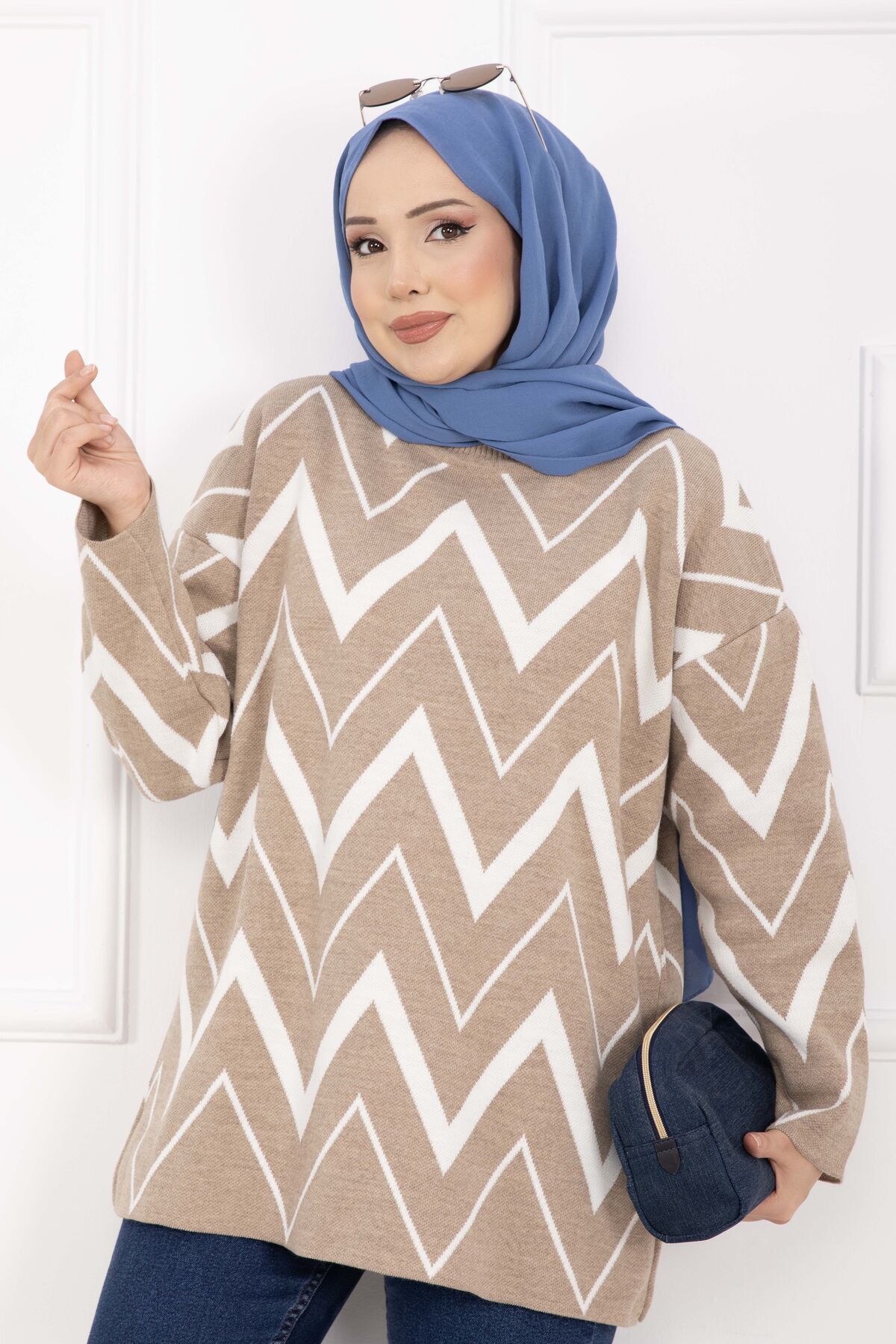 Lavin Zigzag Patterned Knit Sweater Brown - Image 8