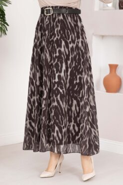 Alternative view of Leopard Print Chiffon Skirt with Belt Brown