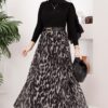 Leopard Print Chiffon Skirt with Belt Black – Image 3