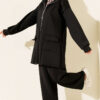 Leopard Panel Zip-Up Scuba Two-Piece Set Black