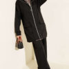 Leopard Panel Zip-Up Scuba Two-Piece Set Black