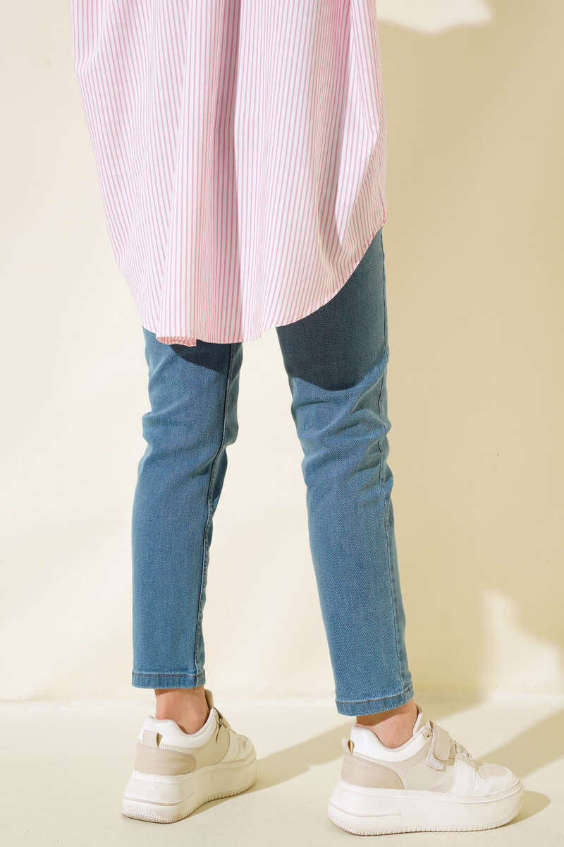 Stretch Boyfriend Denim Trousers Light Blue - الصورة 3