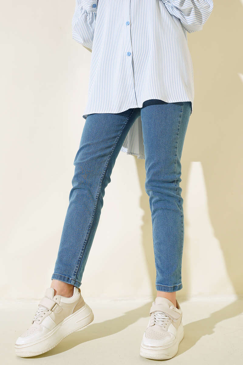 Stretch Boyfriend Denim Trousers Light Blue - الصورة 5