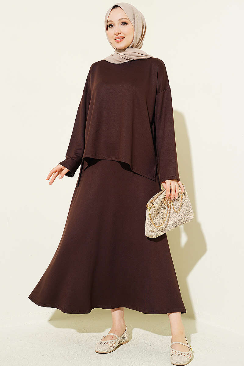 Loyşa Basic Tunic Skirt Set Dark Brown