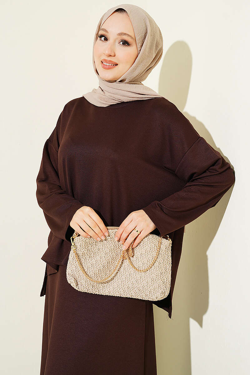 Loyşa Basic Tunic Skirt Set Dark Brown – Bild 2