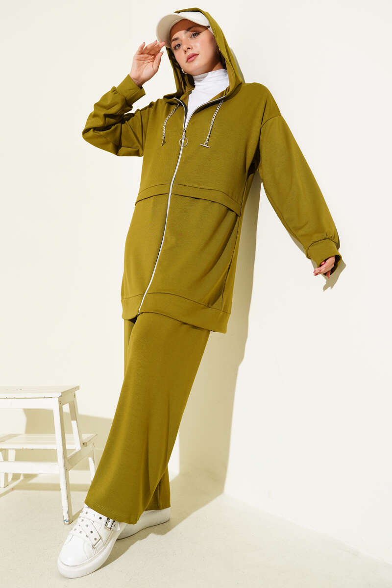 Loyşa Zip-Up Hooded Two-Piece Set Leaf Green - Imagen 2