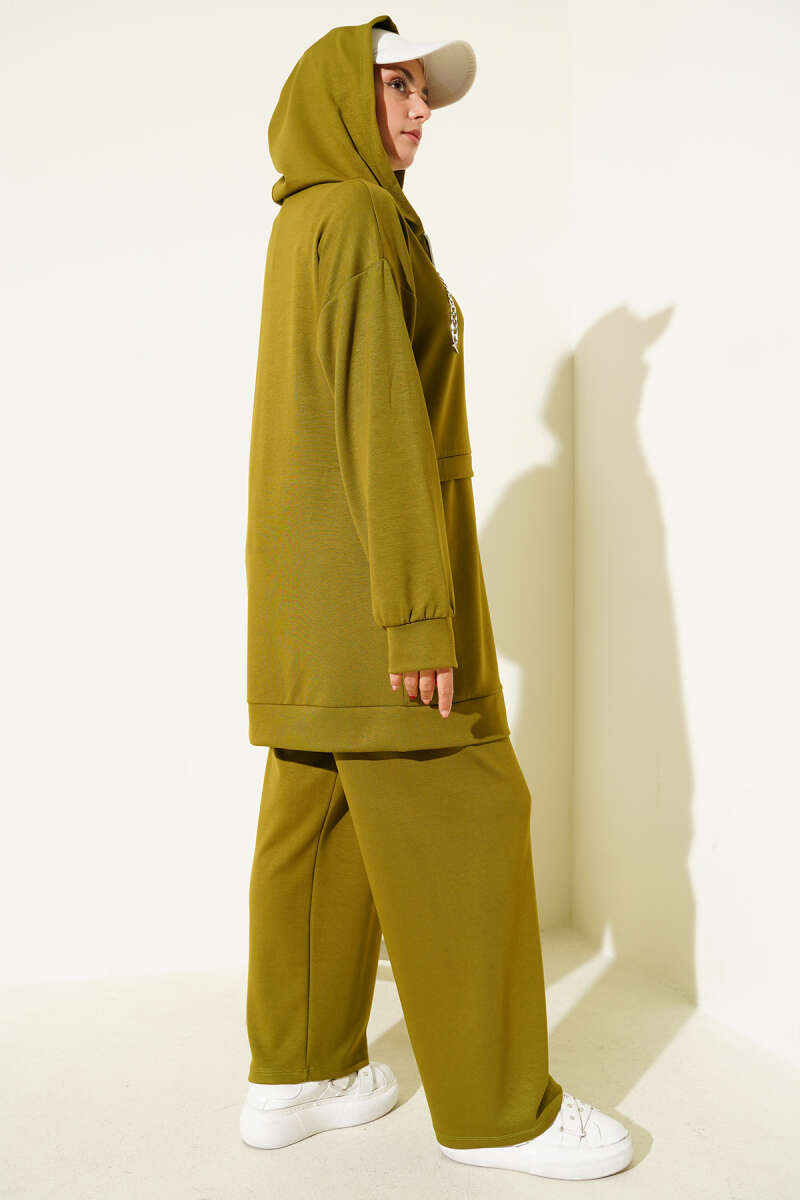 Loyşa Zip-Up Hooded Two-Piece Set Leaf Green - Imagen 3