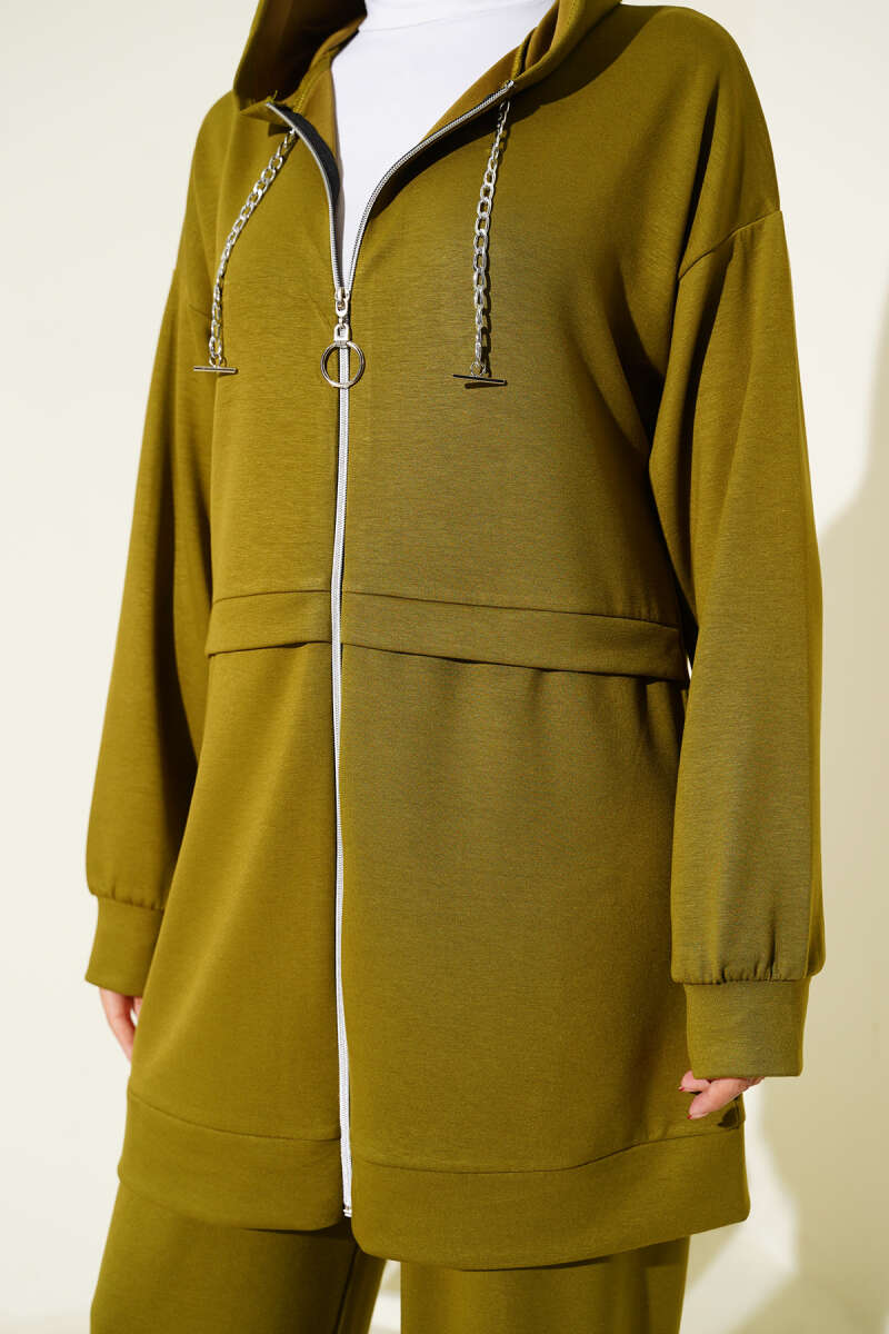 Loyşa Zip-Up Hooded Two-Piece Set Leaf Green - Imagen 4