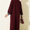 Loyşa Denim Garment with Ribbed Hem Edge Dress Burgundy - الصورة 3