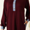 Loyşa Denim Garment with Ribbed Hem Edge Dress Burgundy - الصورة 4