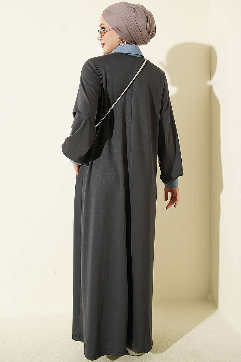 Loyşa Denim Garment with Ribbed Hem Edge Dress Smoke - الصورة 3
