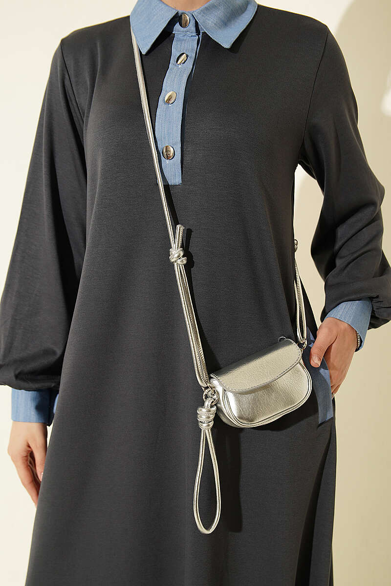 Loyşa Denim Garment with Ribbed Hem Edge Dress Smoke - الصورة 4