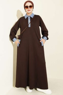 Loyşa Denim Garment with Ribbed Hem Edge Dress Brown
