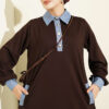 Loyşa Denim Garment with Ribbed Hem Edge Dress Brown - Imagen 2