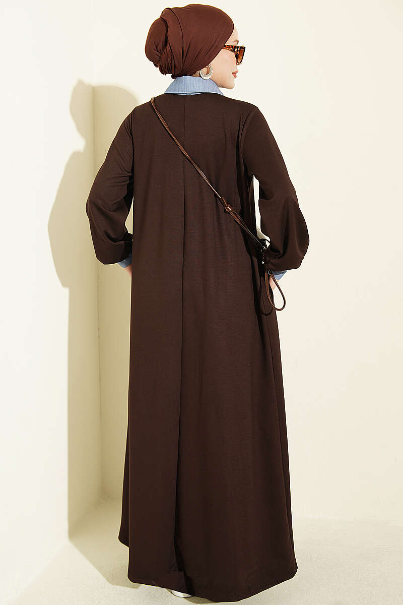 Loyşa Denim Garment with Ribbed Hem Edge Dress Brown - Imagen 3