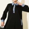 Loyşa Denim Garment with Ribbed Hem Edge Dress Black - Image 2