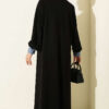 Loyşa Denim Garment with Ribbed Hem Edge Dress Black - Image 3