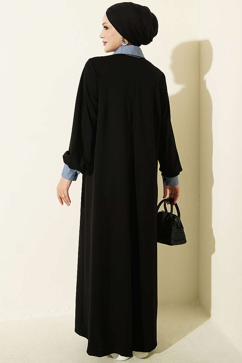 Loyşa Denim Garment with Ribbed Hem Edge Dress Black - Image 3