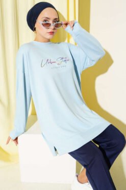 Colorful Printed French Terry Tunic Baby Blue