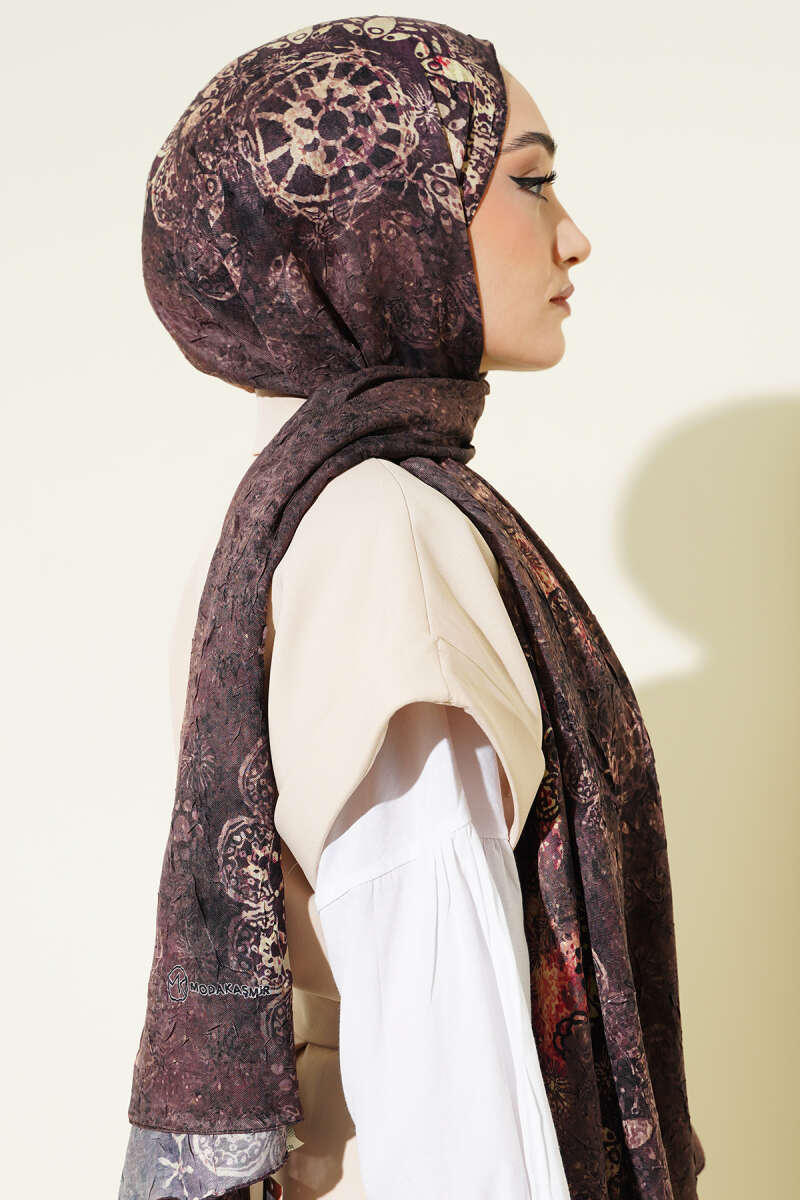 Mandala Pattern Bamboo Crinkle Shawl Brown – Bild 3