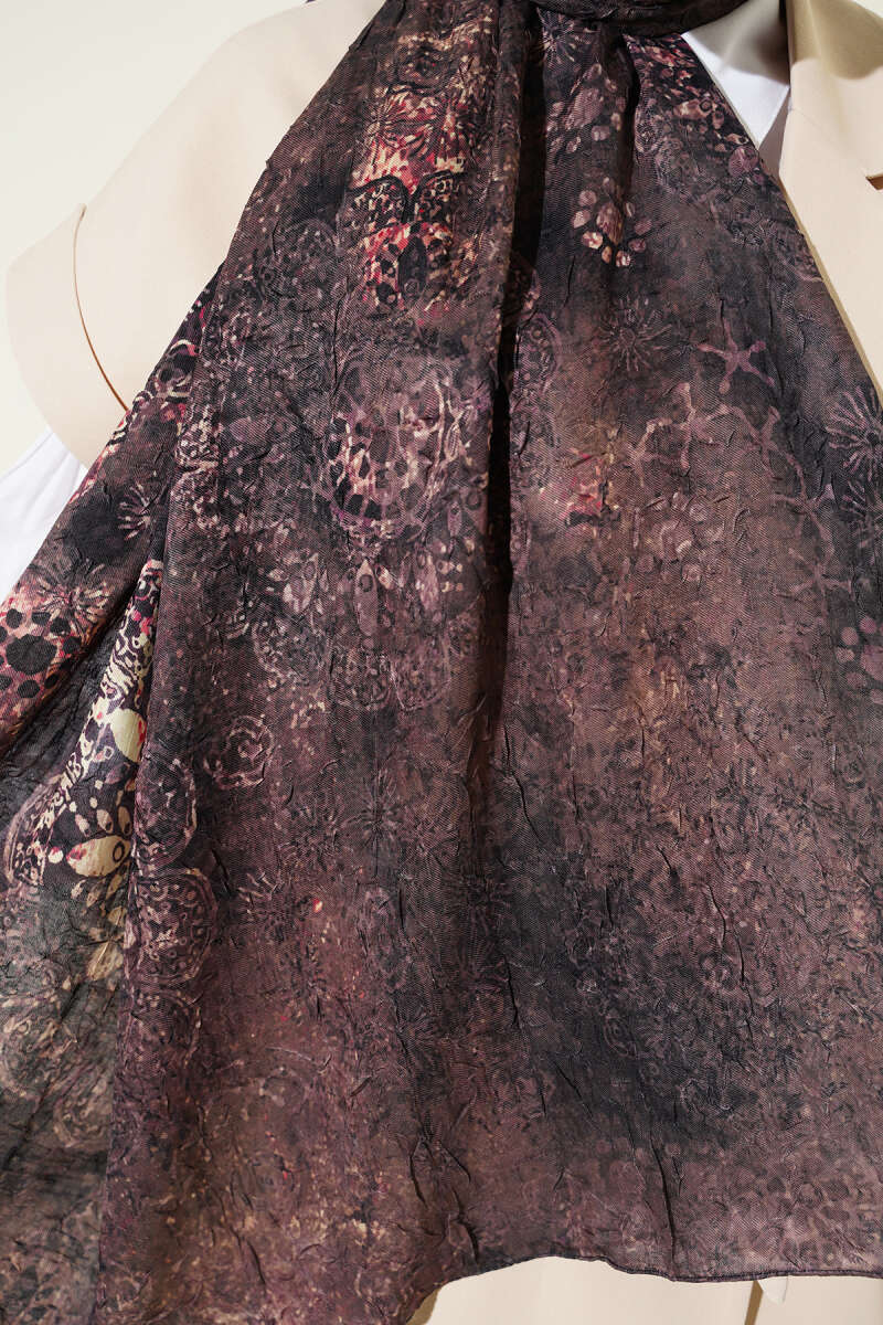 Mandala Pattern Bamboo Crinkle Shawl Brown – Bild 4
