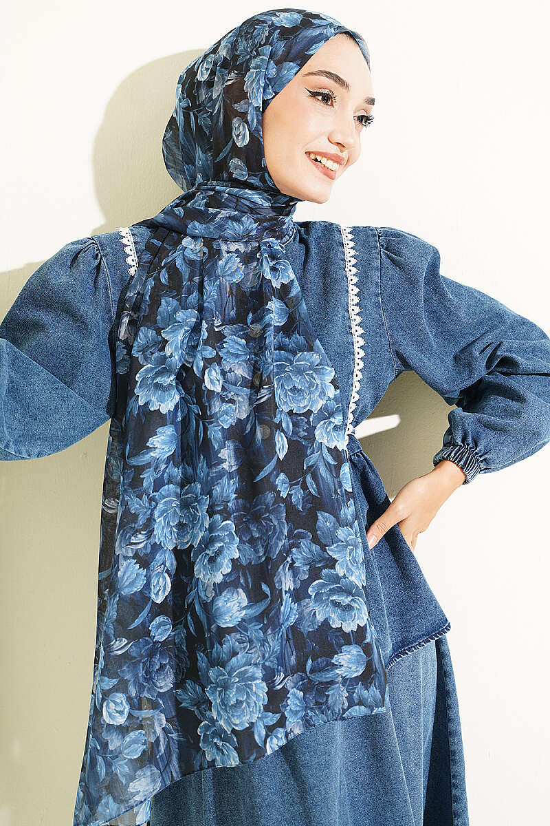 Manolya Series Soft Shawl Navy Blue
