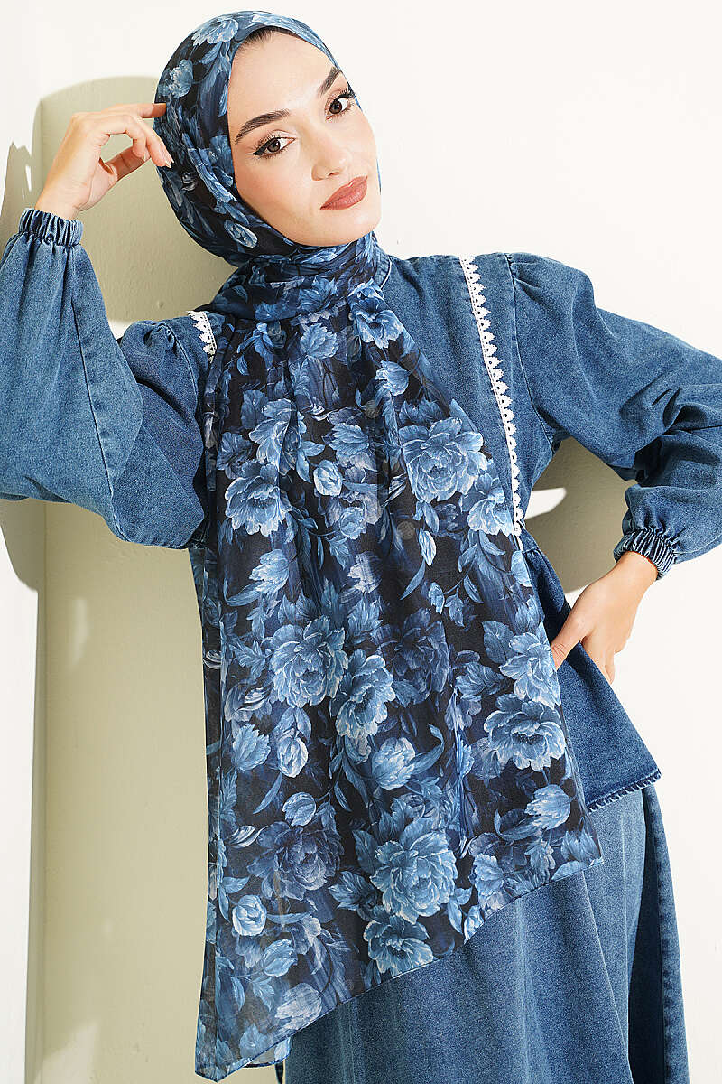 Manolya Series Soft Shawl Navy Blue - immagine 2