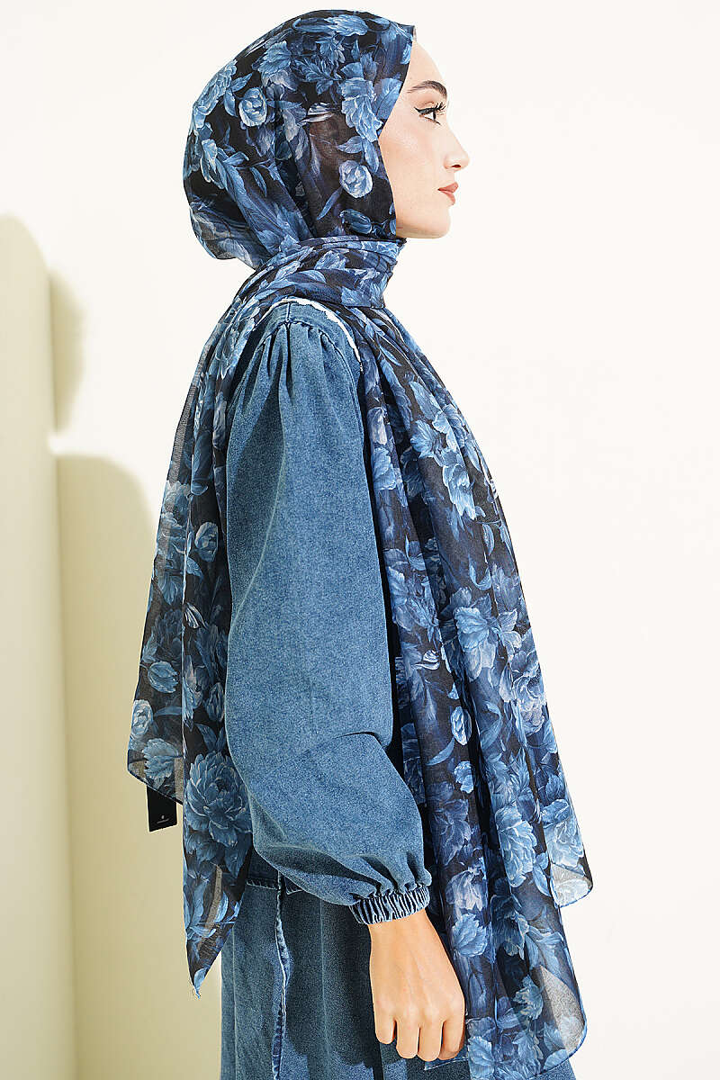 Manolya Series Soft Shawl Navy Blue - immagine 3